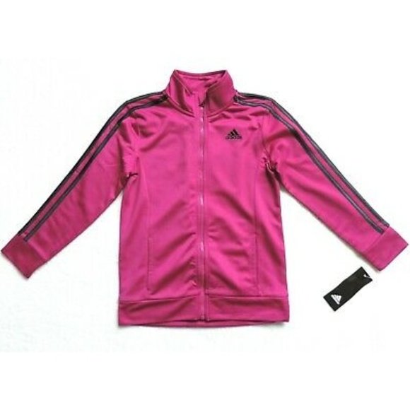 Adidas Girls SZ 5 Bright Pink 3 Stripe Jacket Set - Picture 3 of 3